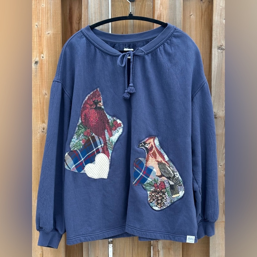AERIE Upcycled Shirt with Tapestry Cardinal Bird Patches - Size Medium